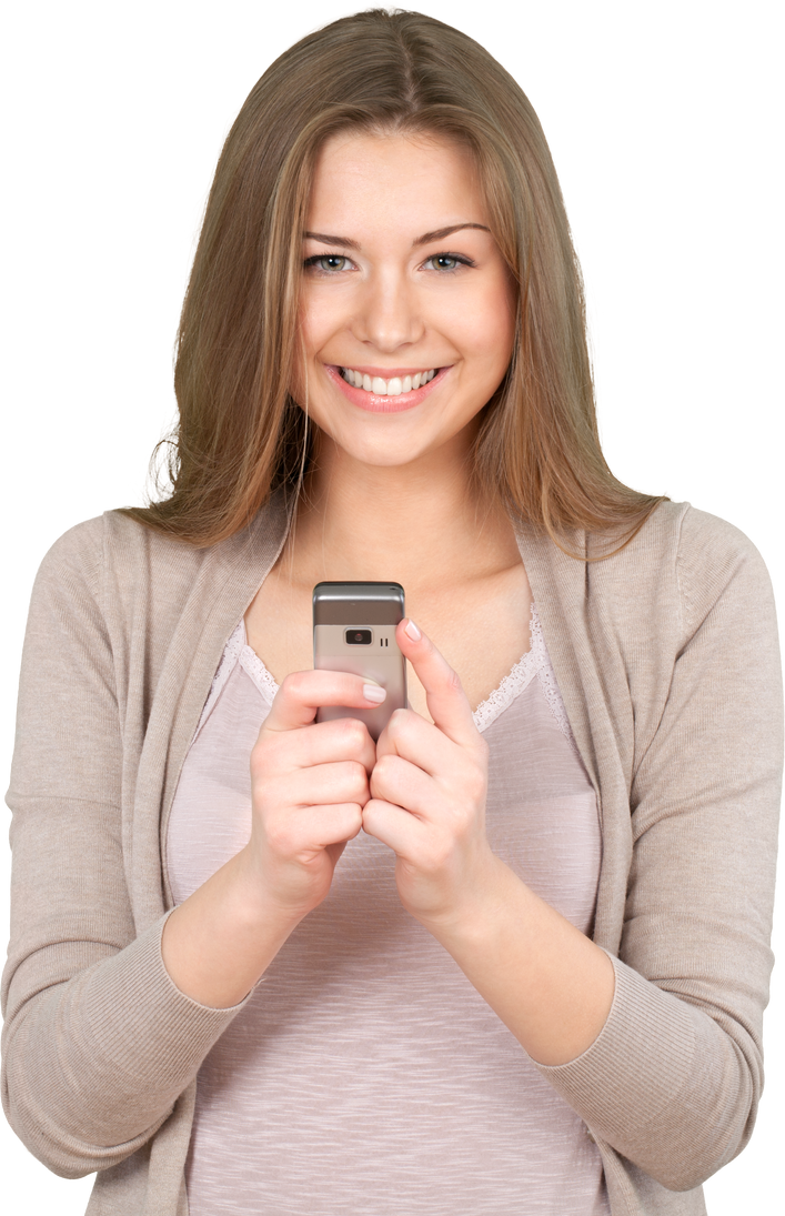 Excited Young Woman with Mobile Phone - Isolated